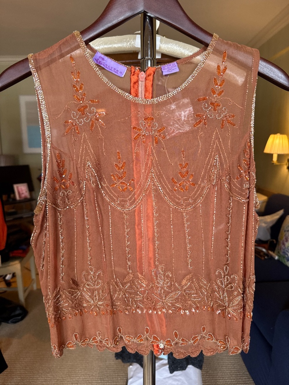 Vintage Calypso Christiane Celle Beaded Silk Top | Size XL